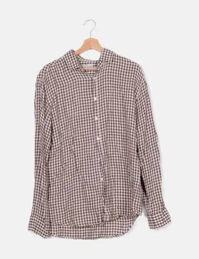 Mango Camisa cuadros marrones texturizado manga larga