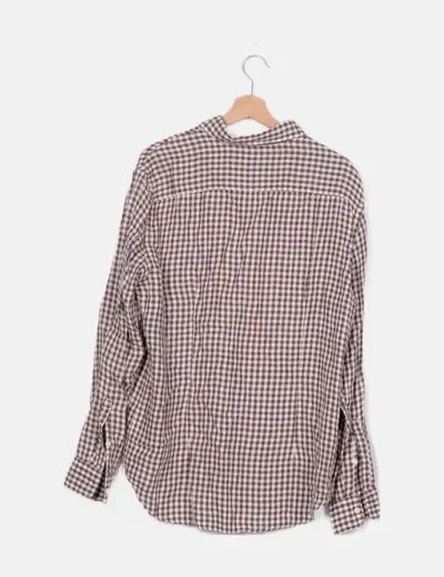 Mango Camisa cuadros marrones texturizado manga larga