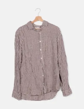 Mango Camisa cuadros marrones texturizado manga larga