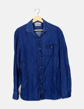 Mango Camisa denim azul oscuro manga larga