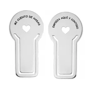 Marcapaginas personalizados con corazón calado en acero inox.