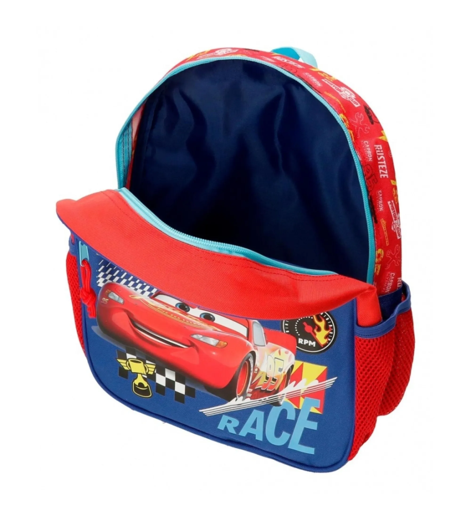 Mochila Cars Lets race 33 cm con carro rojo