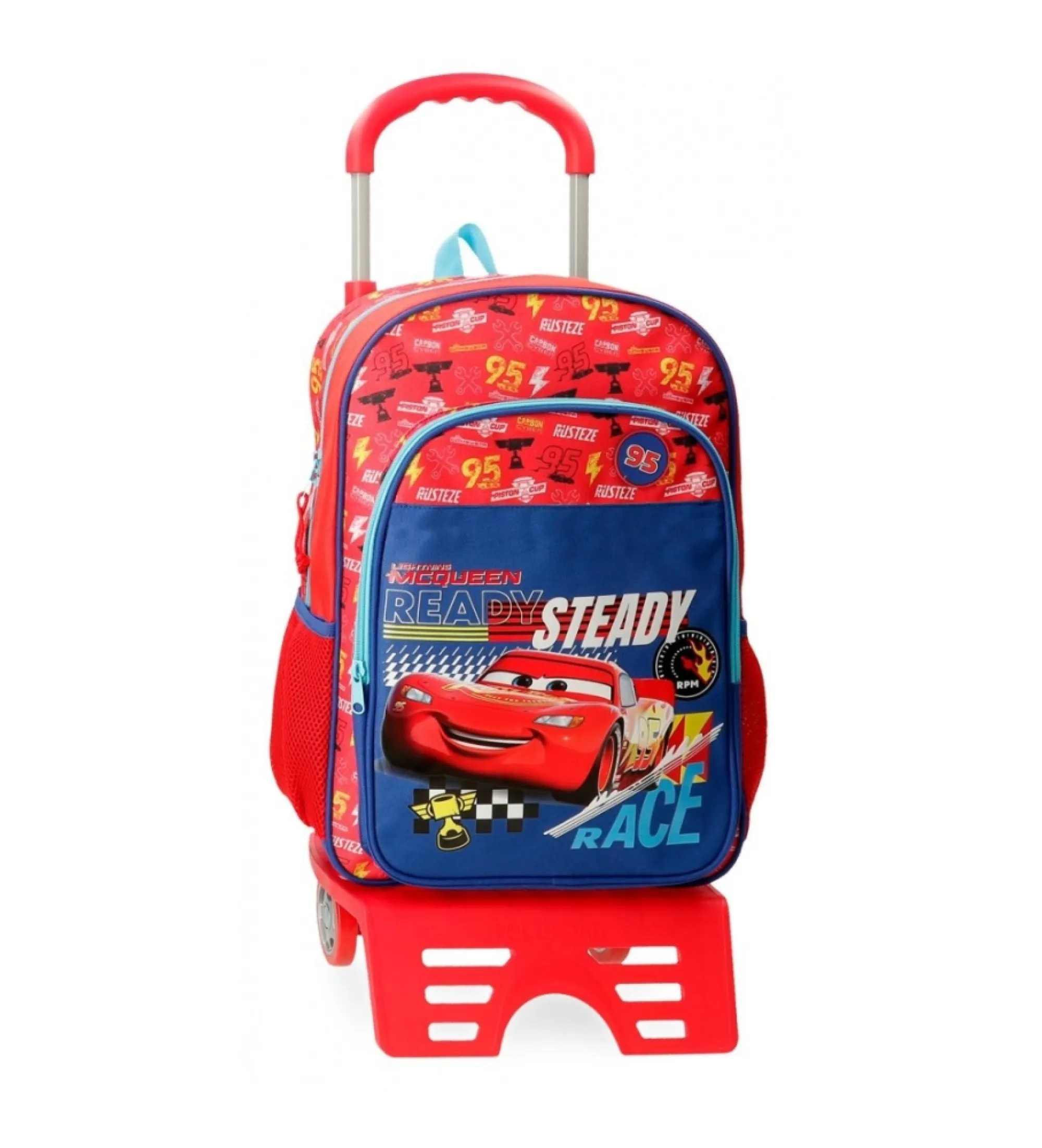 Mochila Cars Lets race 40 cm con carro rojo