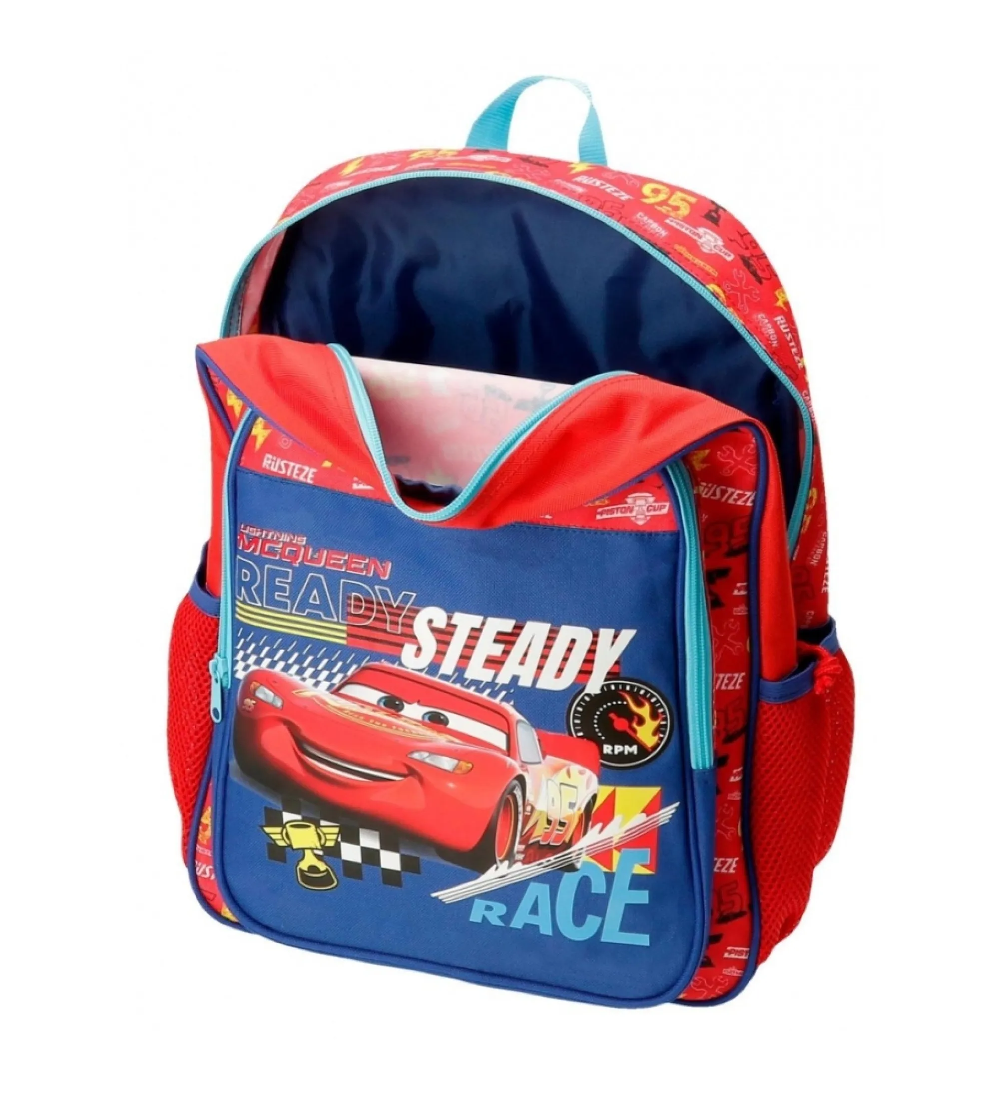 Mochila Cars Lets race 40 cm con carro rojo