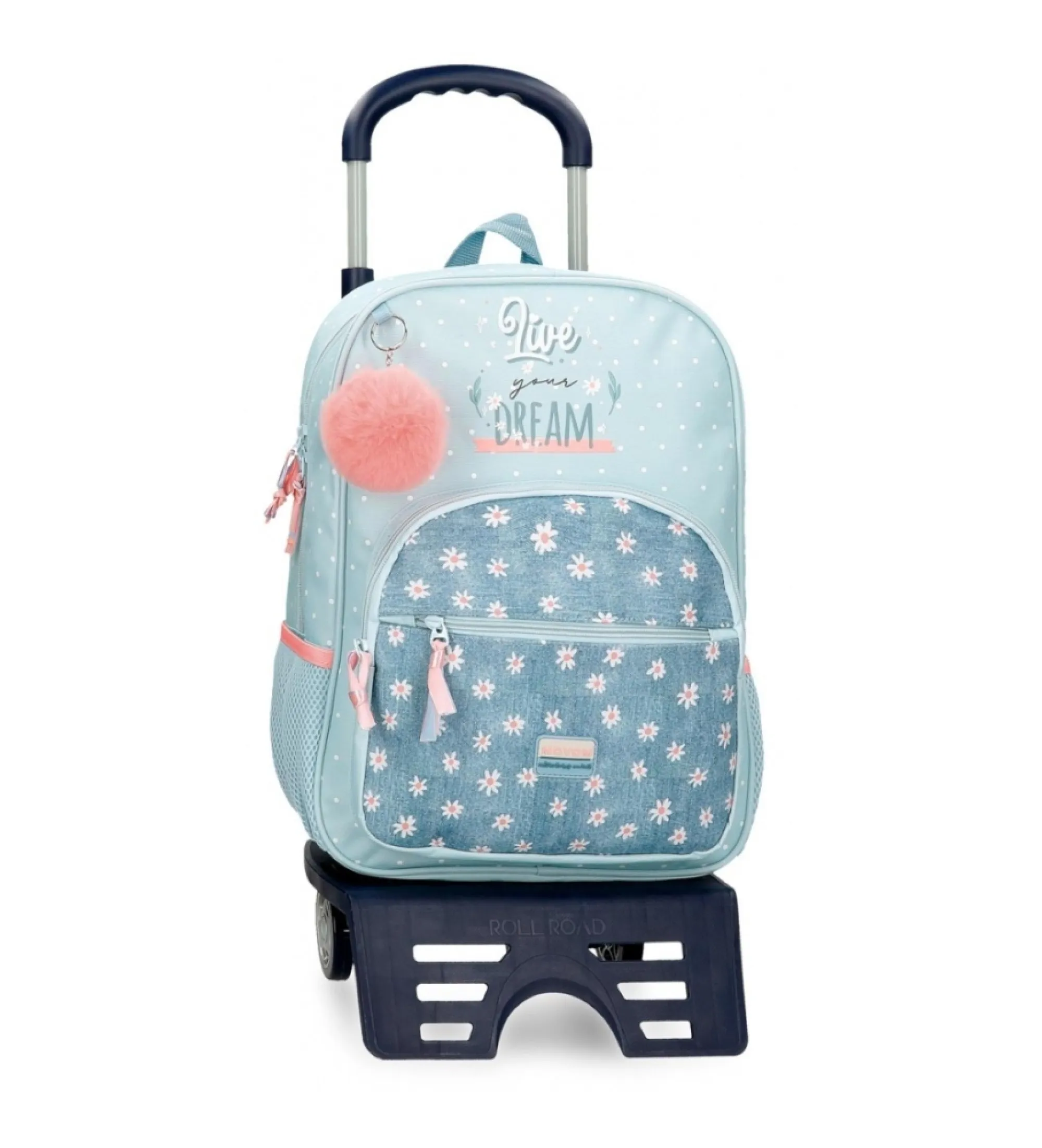 Mochila escolar Movom Live your dreams 38 cm con carro azul turquesa