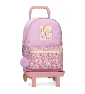 Mochila Sandra 42 cm con carro rosa