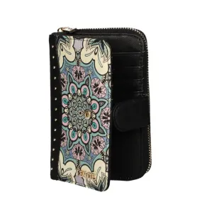 Monedero Negro/multicolor Estampado Cremallera y Tachas