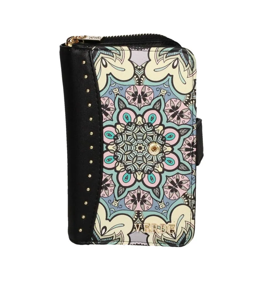 Monedero Negro/multicolor Estampado Cremallera y Tachas