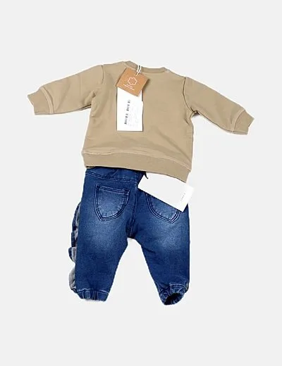 Name it Conjunto bicolor jeans y sudadera mensaje