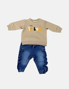 Name it Conjunto bicolor jeans y sudadera mensaje