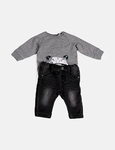 Name it Conjunto sudadera gris y pantalón denim