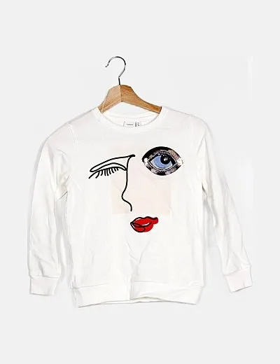 Name it Sudadera blanca print face paillettes