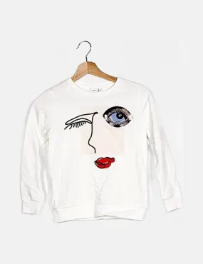 Name it Sudadera blanca print face paillettes