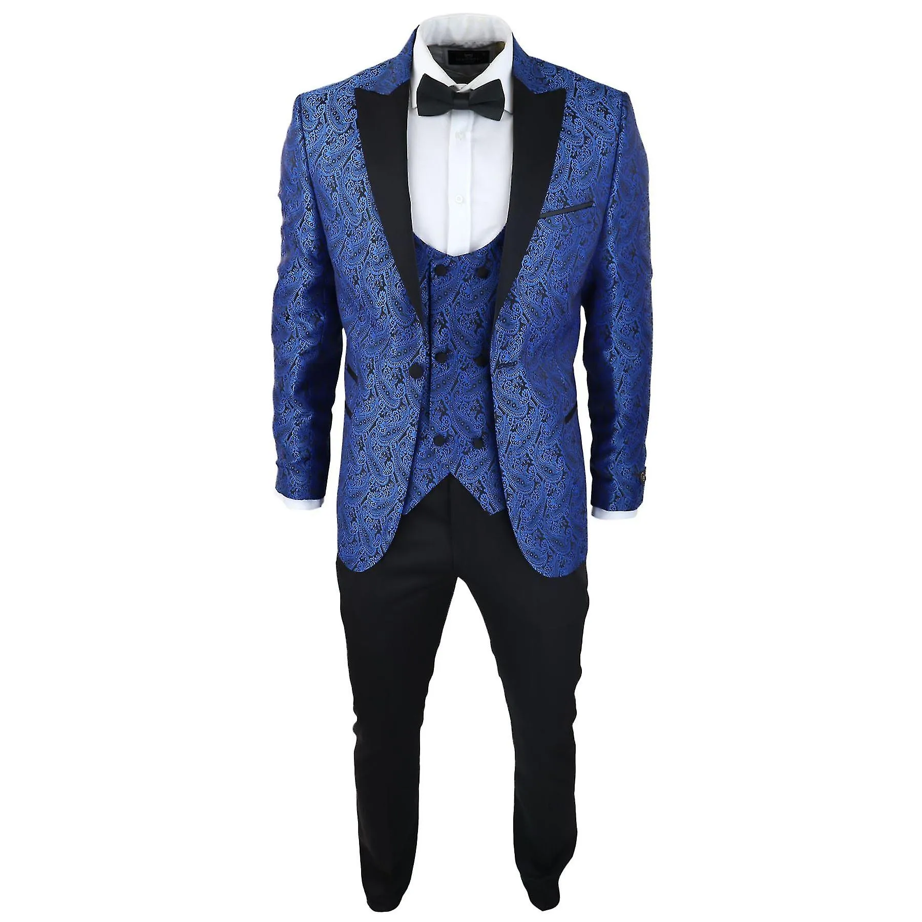 Paisley Tuxedo Blazer Hombre Y Chaleco Brocado Chaqueta Cena Satén Satén