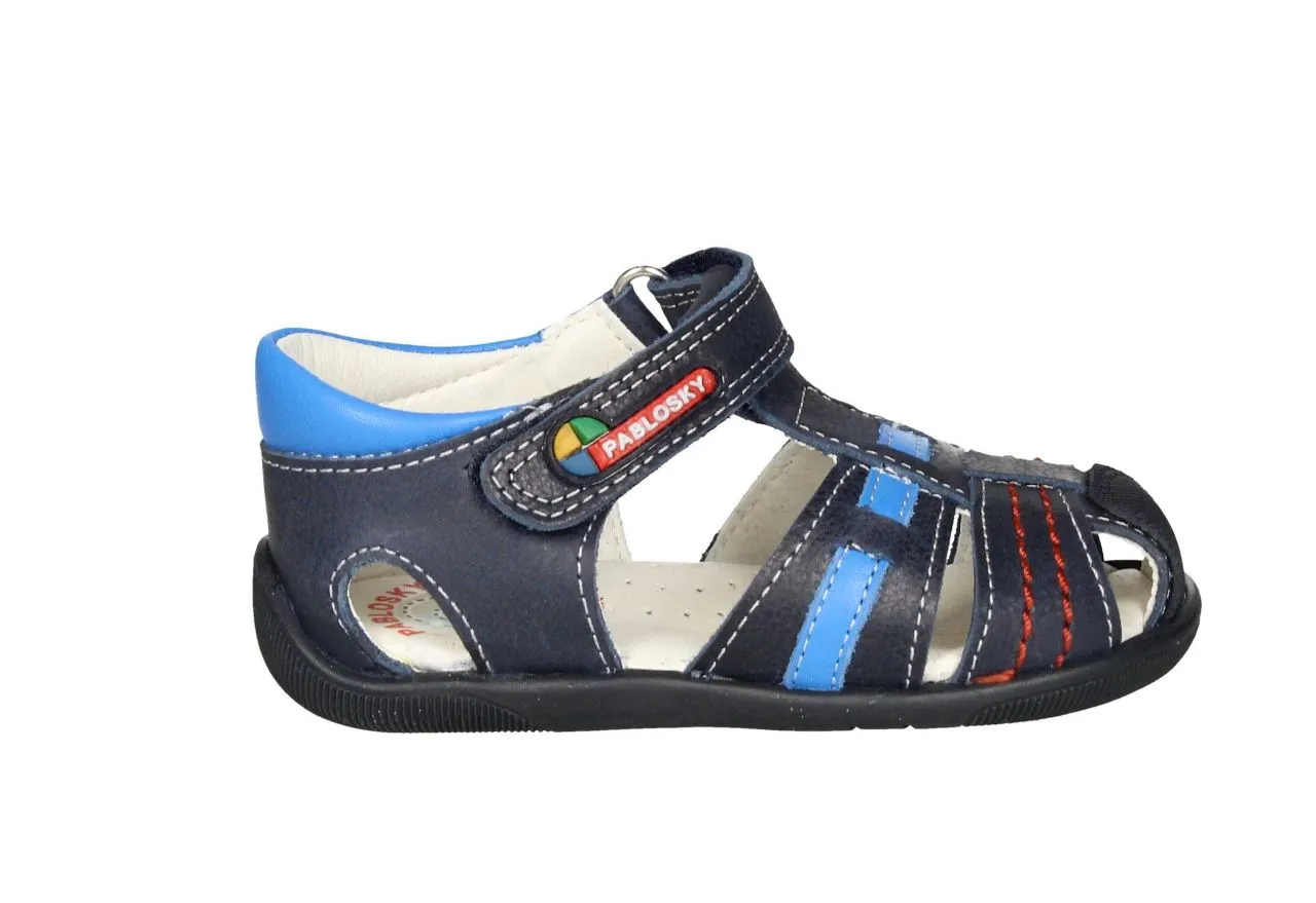 Sandalia Cubierta Piel Azul Velcro Tira y Talon Azulon