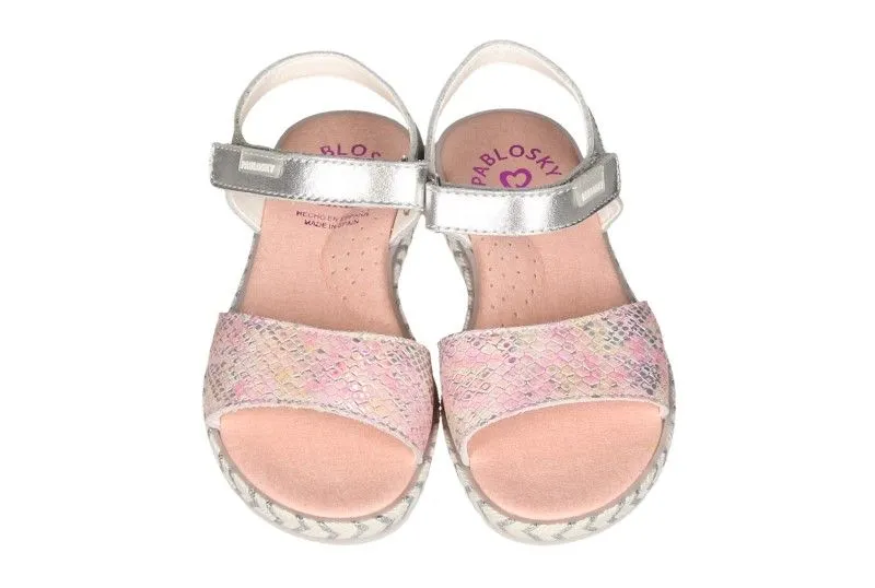 Sandalia Velcro Piel Plata Pala Rosa Metal/plata