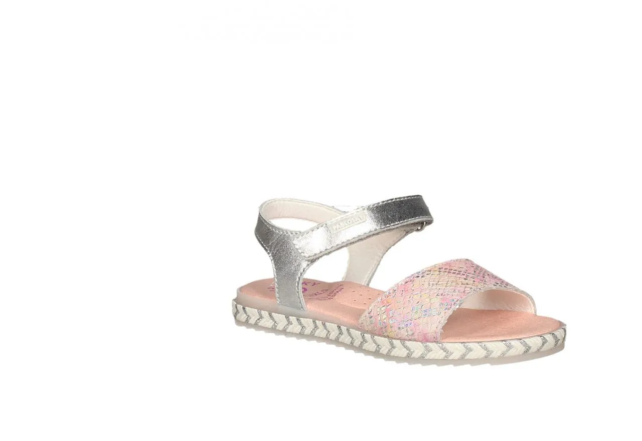 Sandalia Velcro Piel Plata Pala Rosa Metal/plata