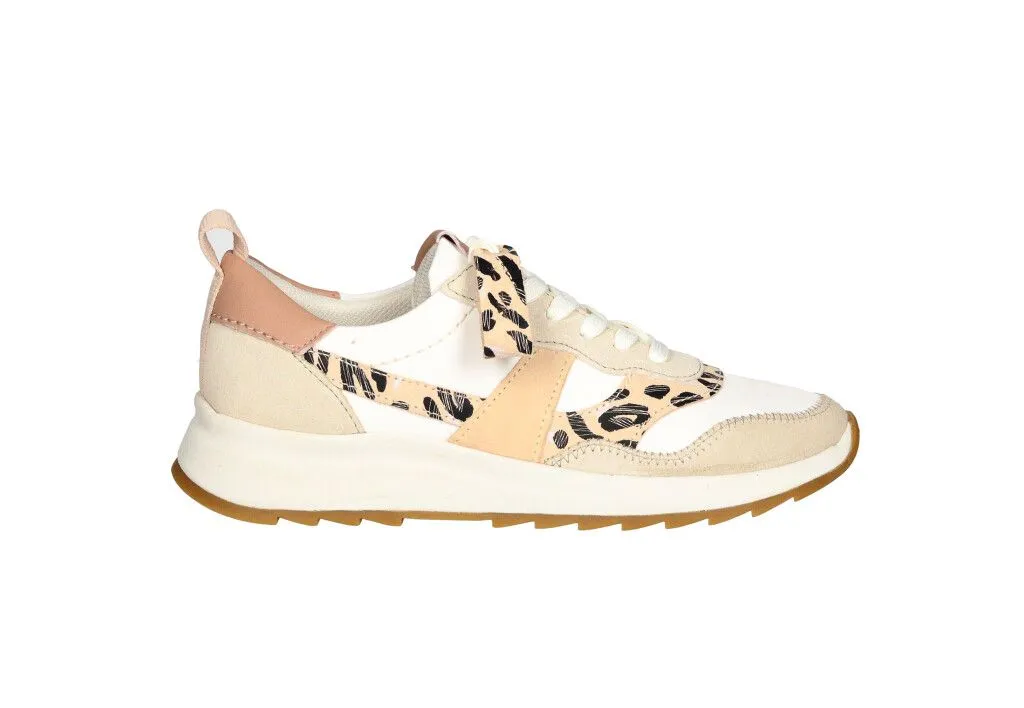 Sneaker Nobuck/nylon Beig/blanco Franja Animal Print