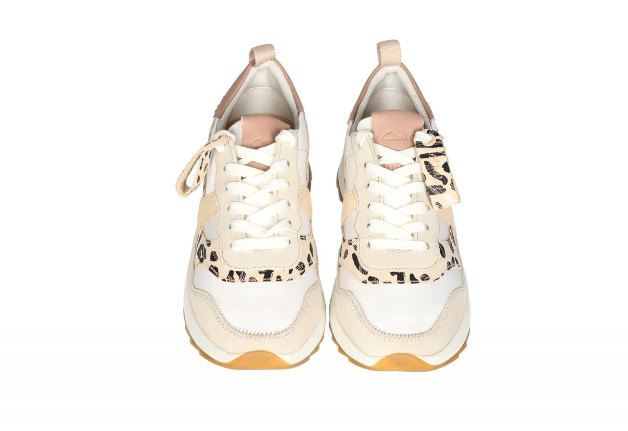 Sneaker Nobuck/nylon Beig/blanco Franja Animal Print