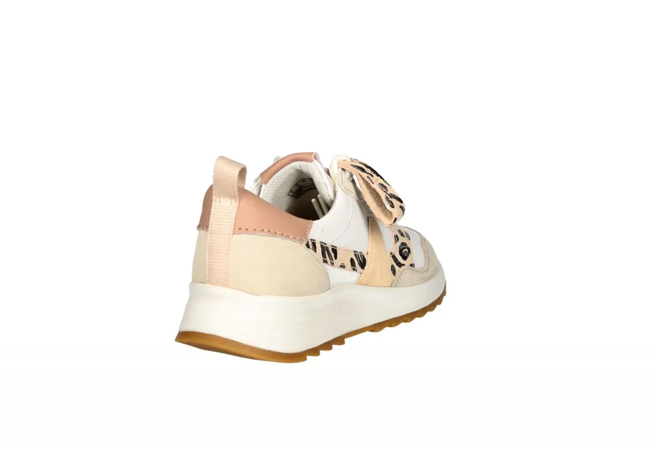 Sneaker Nobuck/nylon Beig/blanco Franja Animal Print