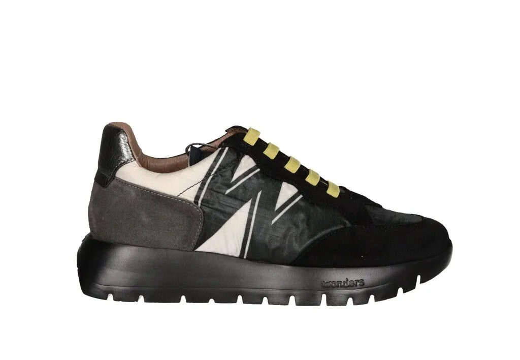 Sneaker Nobuck/nylon Negro-gris-blanco Cordones Amarillos