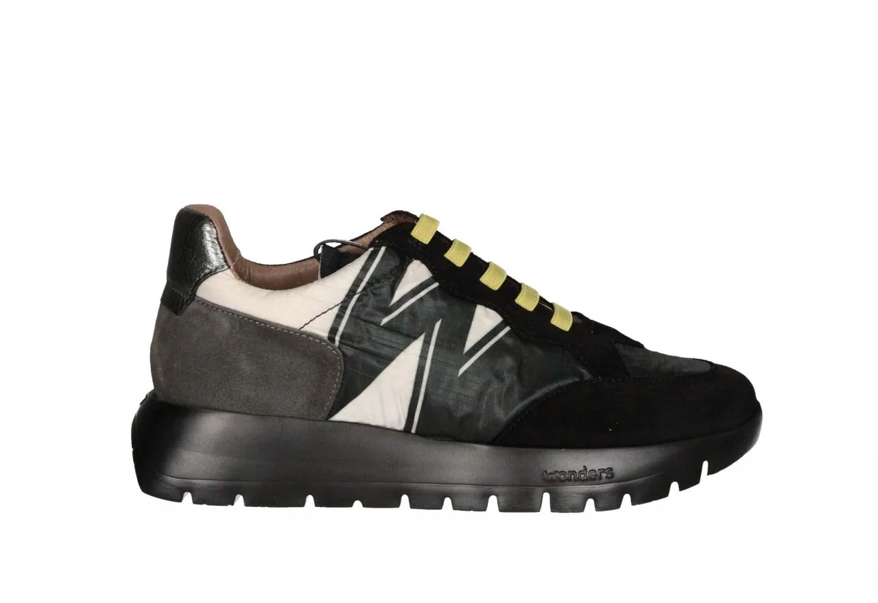 Sneaker Nobuck/nylon Negro-gris-blanco Cordones Amarillos