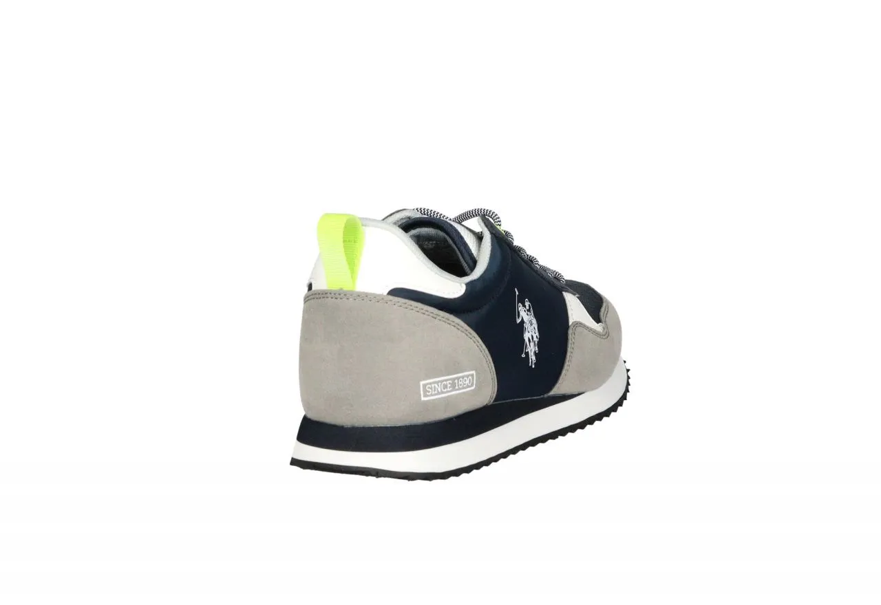 Sneaker Nylon Azul Punta y Talon Nobuck Gris Pieza Blanca