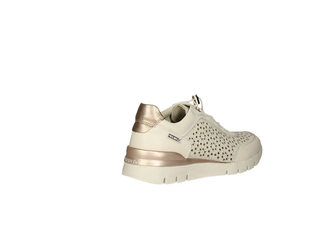 Sneaker Piel Beig Calado Flores Talon Bronce