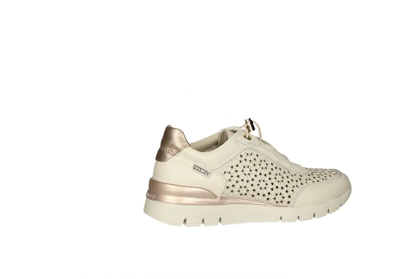 Sneaker Piel Beig Calado Flores Talon Bronce