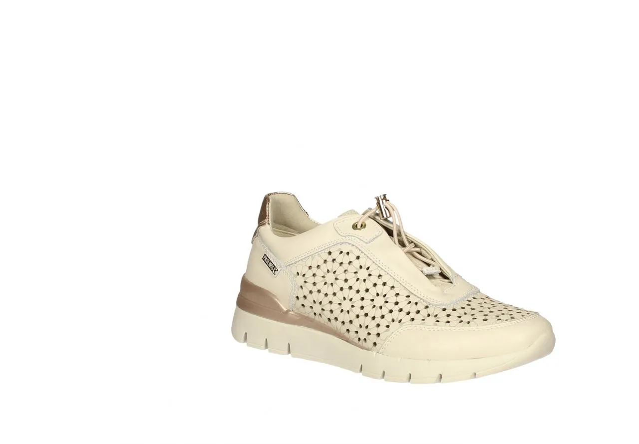 Sneaker Piel Beig Calado Flores Talon Bronce