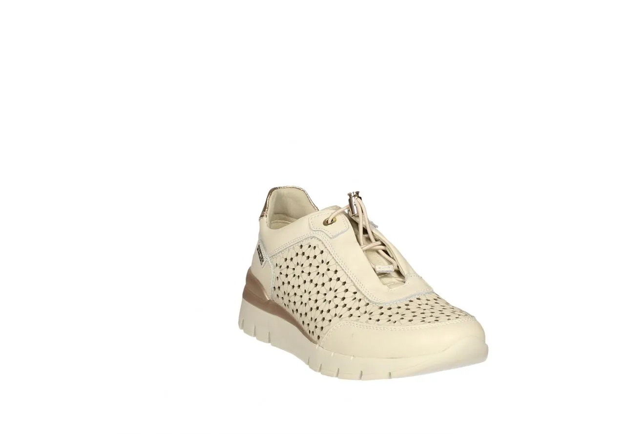 Sneaker Piel Beig Calado Flores Talon Bronce