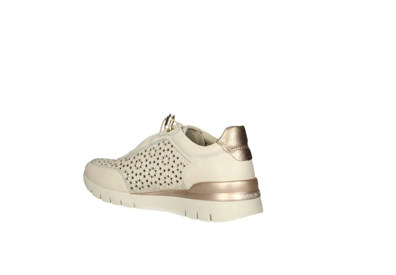 Sneaker Piel Beig Calado Flores Talon Bronce