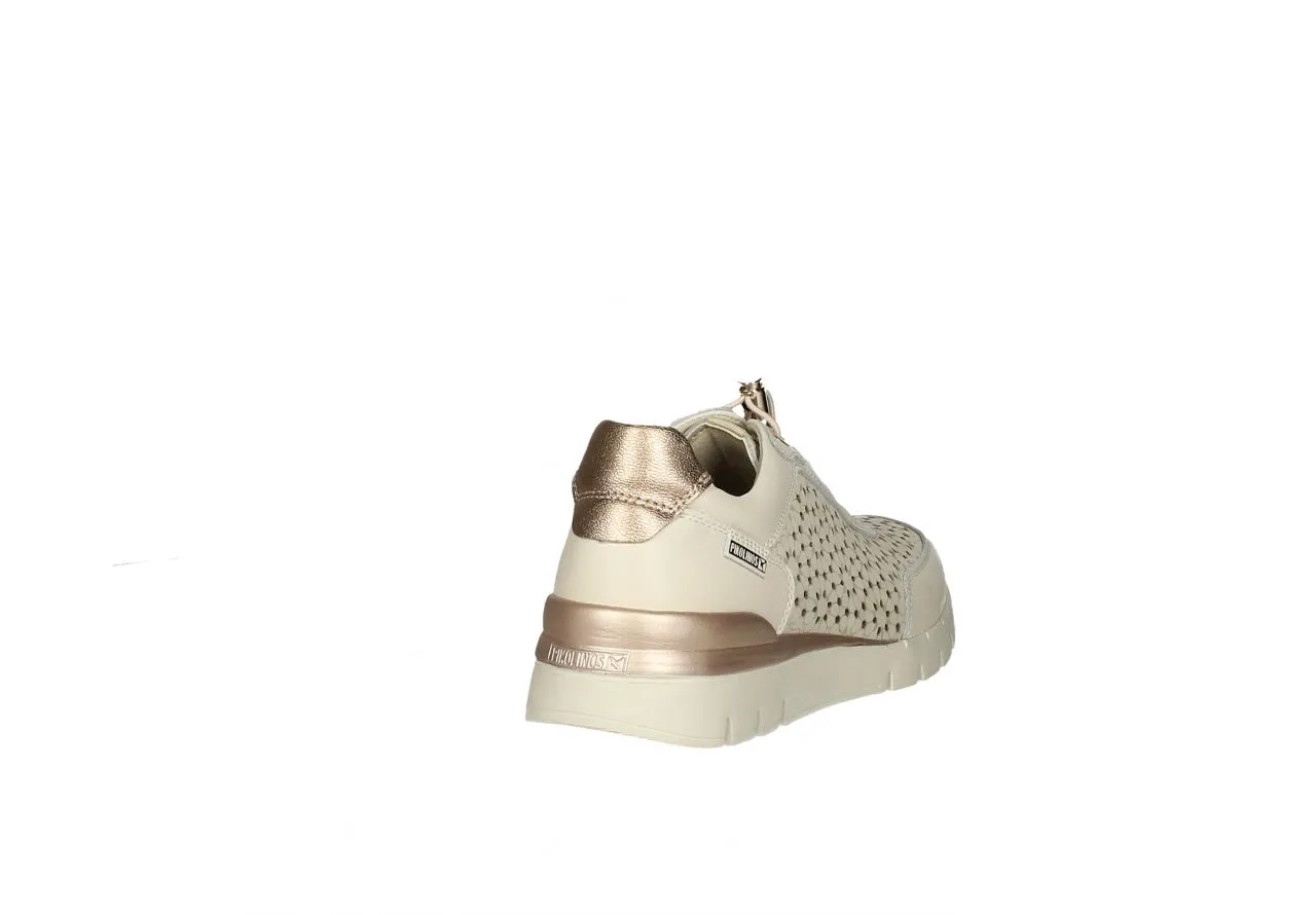 Sneaker Piel Beig Calado Flores Talon Bronce