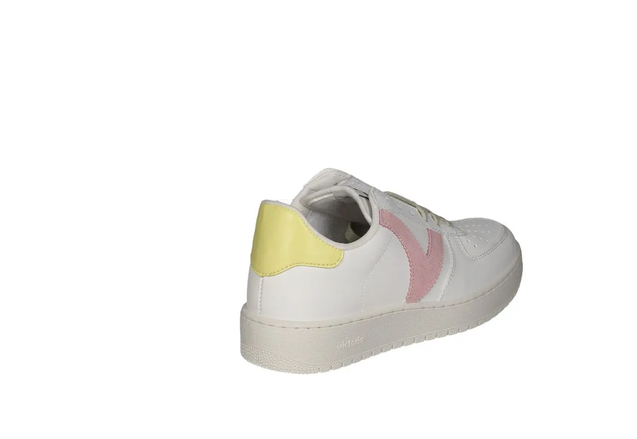 Sneaker Piel Blanco Pala Calados Latera Rosa Talon Amarillo