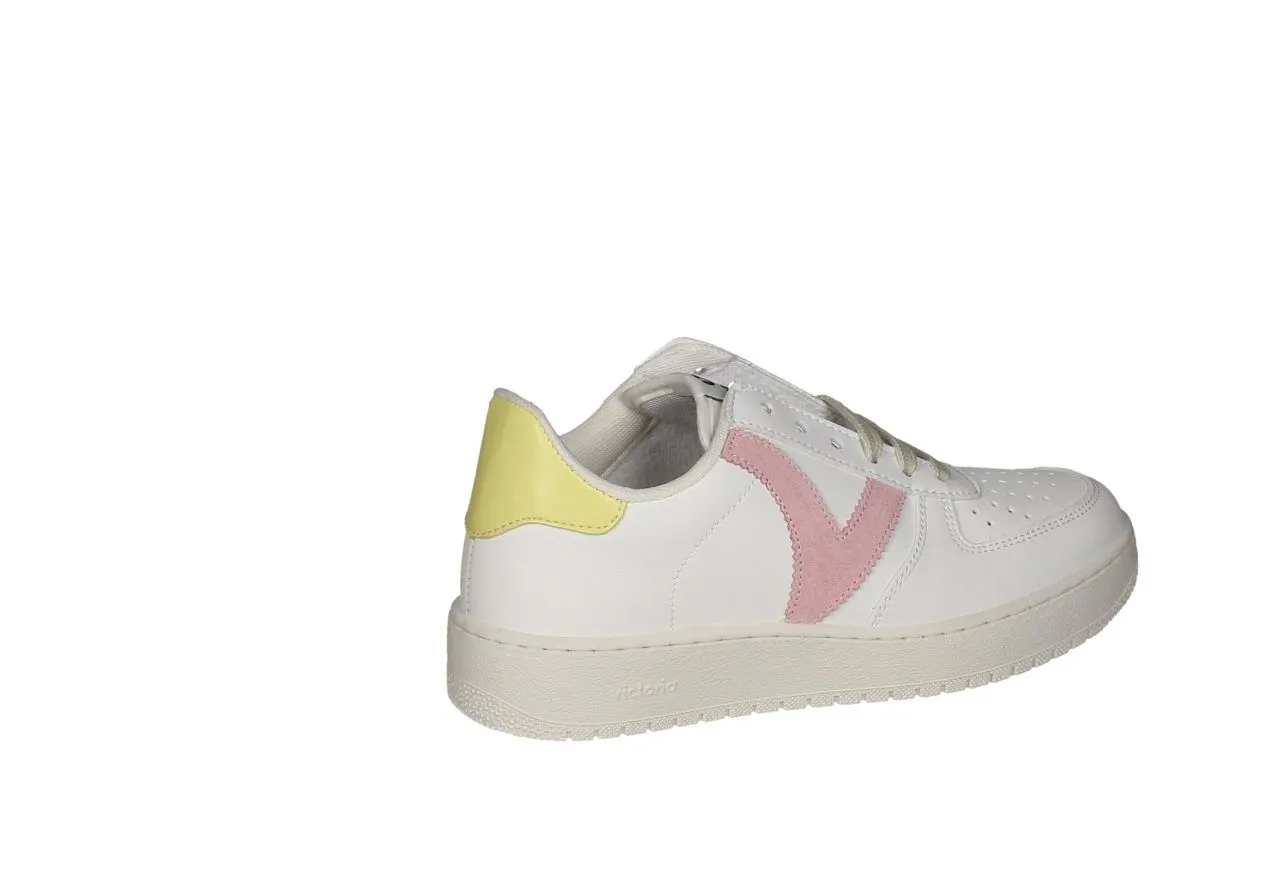 Sneaker Piel Blanco Pala Calados Latera Rosa Talon Amarillo