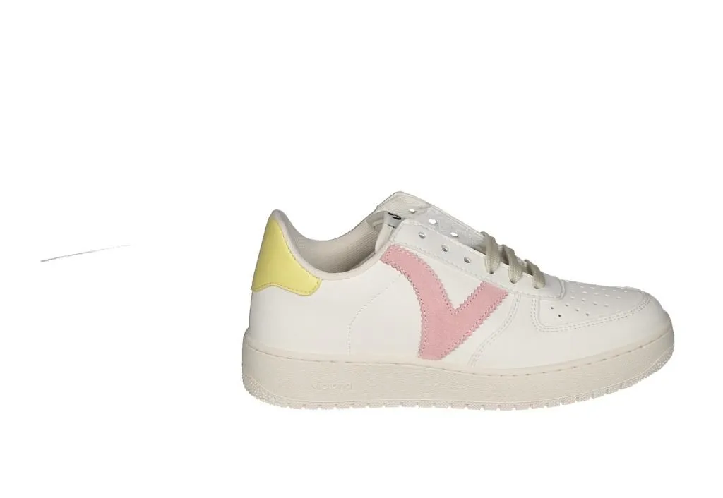 Sneaker Piel Blanco Pala Calados Latera Rosa Talon Amarillo