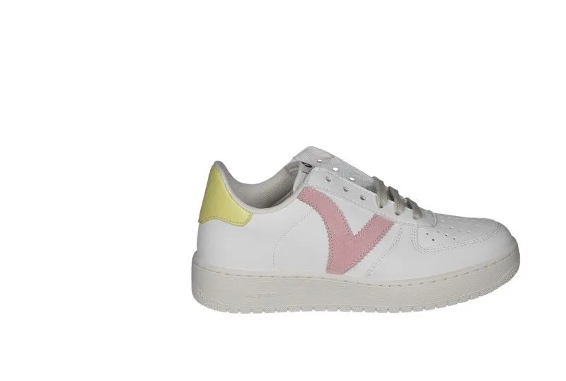 Sneaker Piel Blanco Pala Calados Latera Rosa Talon Amarillo