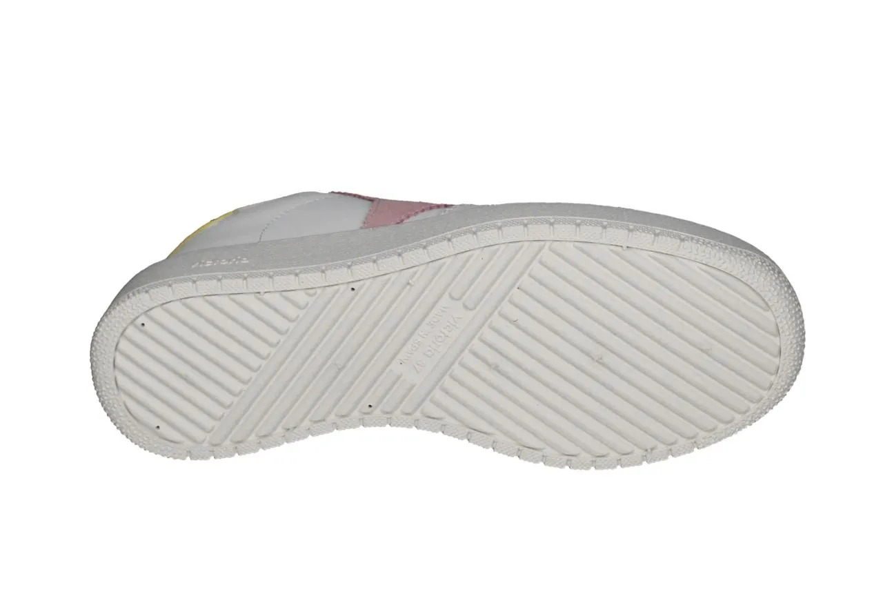 Sneaker Piel Blanco Pala Calados Latera Rosa Talon Amarillo