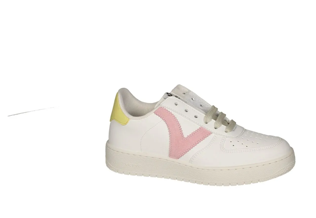 Sneaker Piel Blanco Pala Calados Latera Rosa Talon Amarillo