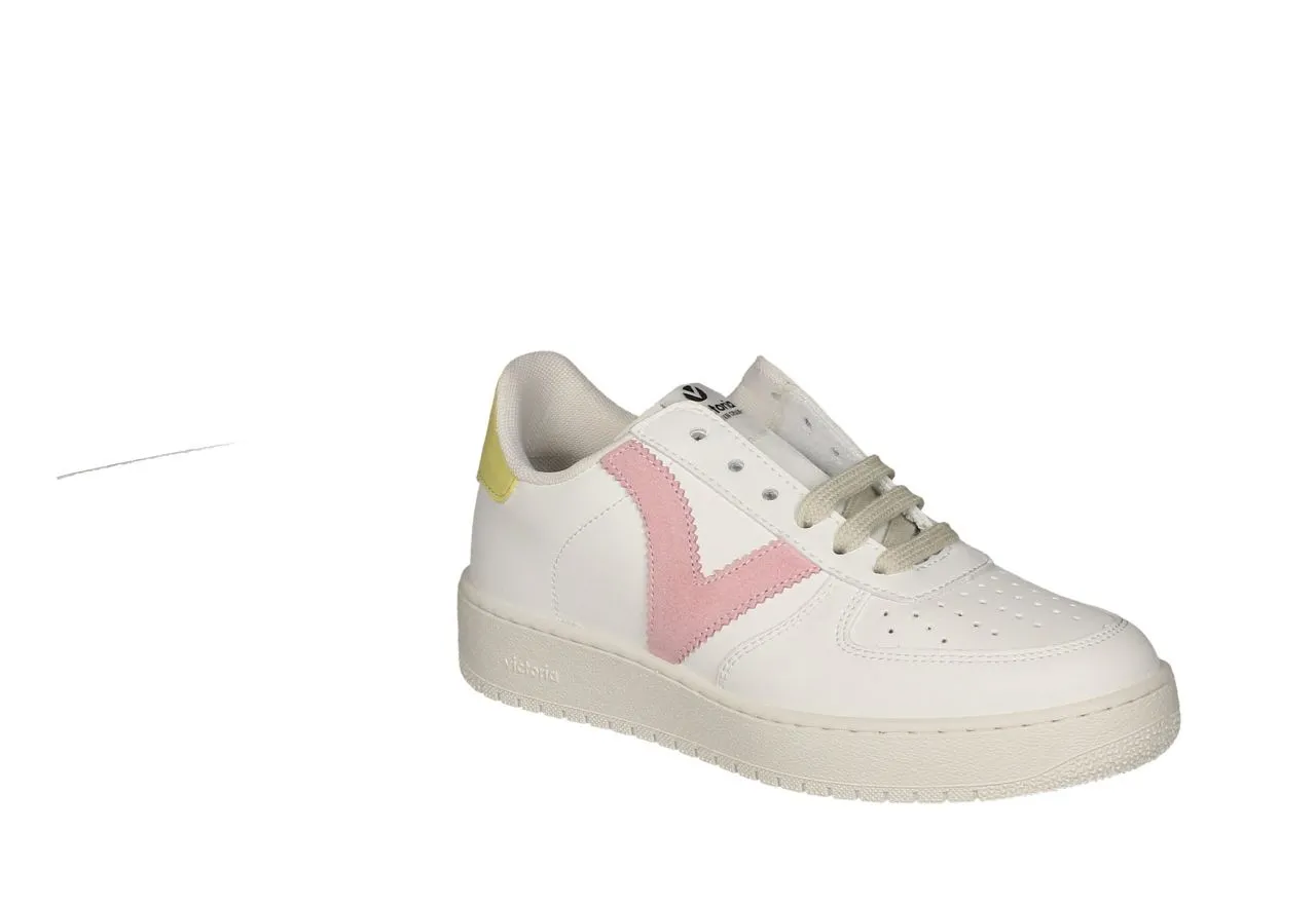 Sneaker Piel Blanco Pala Calados Latera Rosa Talon Amarillo