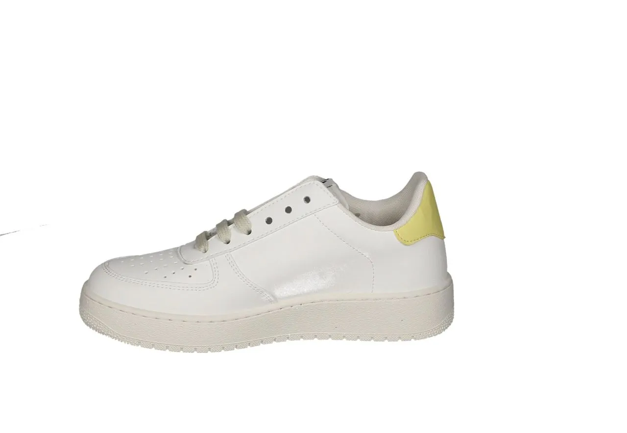 Sneaker Piel Blanco Pala Calados Latera Rosa Talon Amarillo