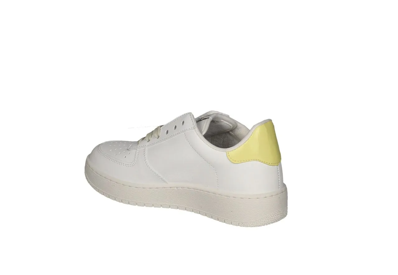 Sneaker Piel Blanco Pala Calados Latera Rosa Talon Amarillo