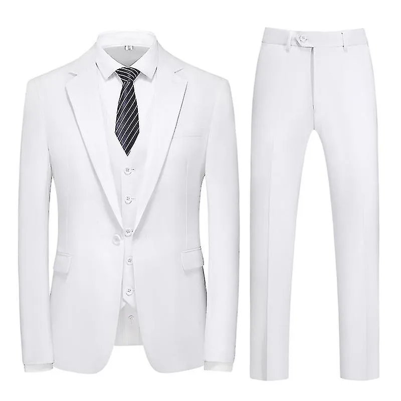 Traje Slim Fit para Hombre Un Botón 3 Piezas Blazer Vestido Negocios Fiesta de Bodas Chaqueta Chaleco Pantalón Blanco