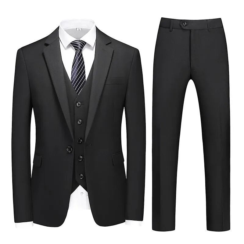 Traje Slim Fit para Hombre Un Botón Vestido Blazer de 3 Piezas Chaqueta de Fiesta de Bodas de Negocios Chaleco y Pantalón Negro