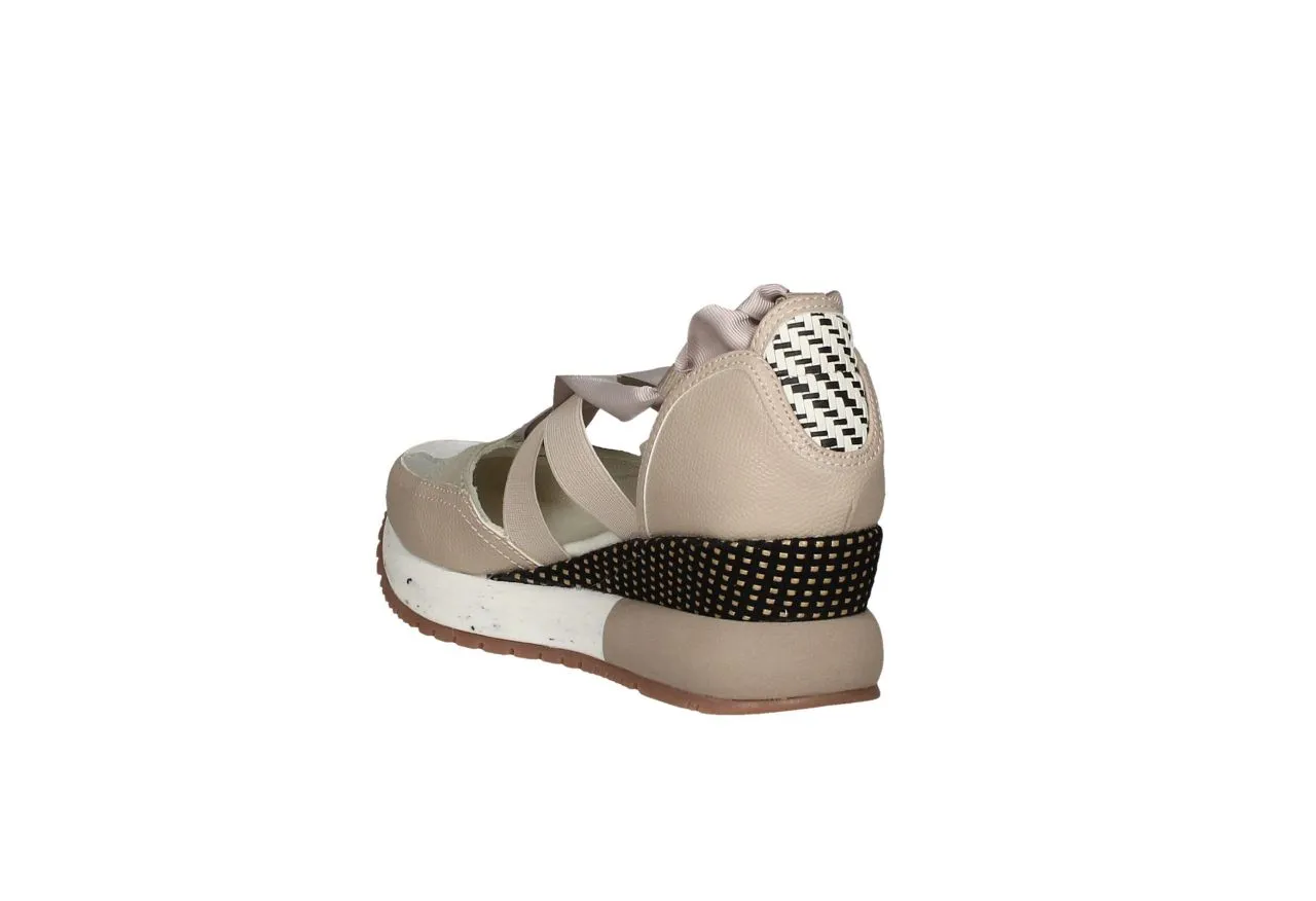 Zapato Lados Descubierto Piel Taupe Elasticos Pala Blanca