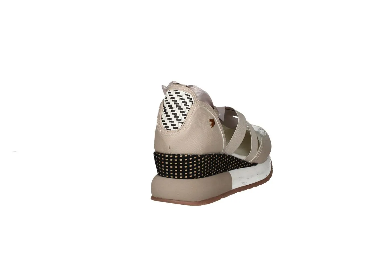 Zapato Lados Descubierto Piel Taupe Elasticos Pala Blanca