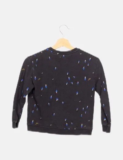 Zara Sudadera negra print esquiador